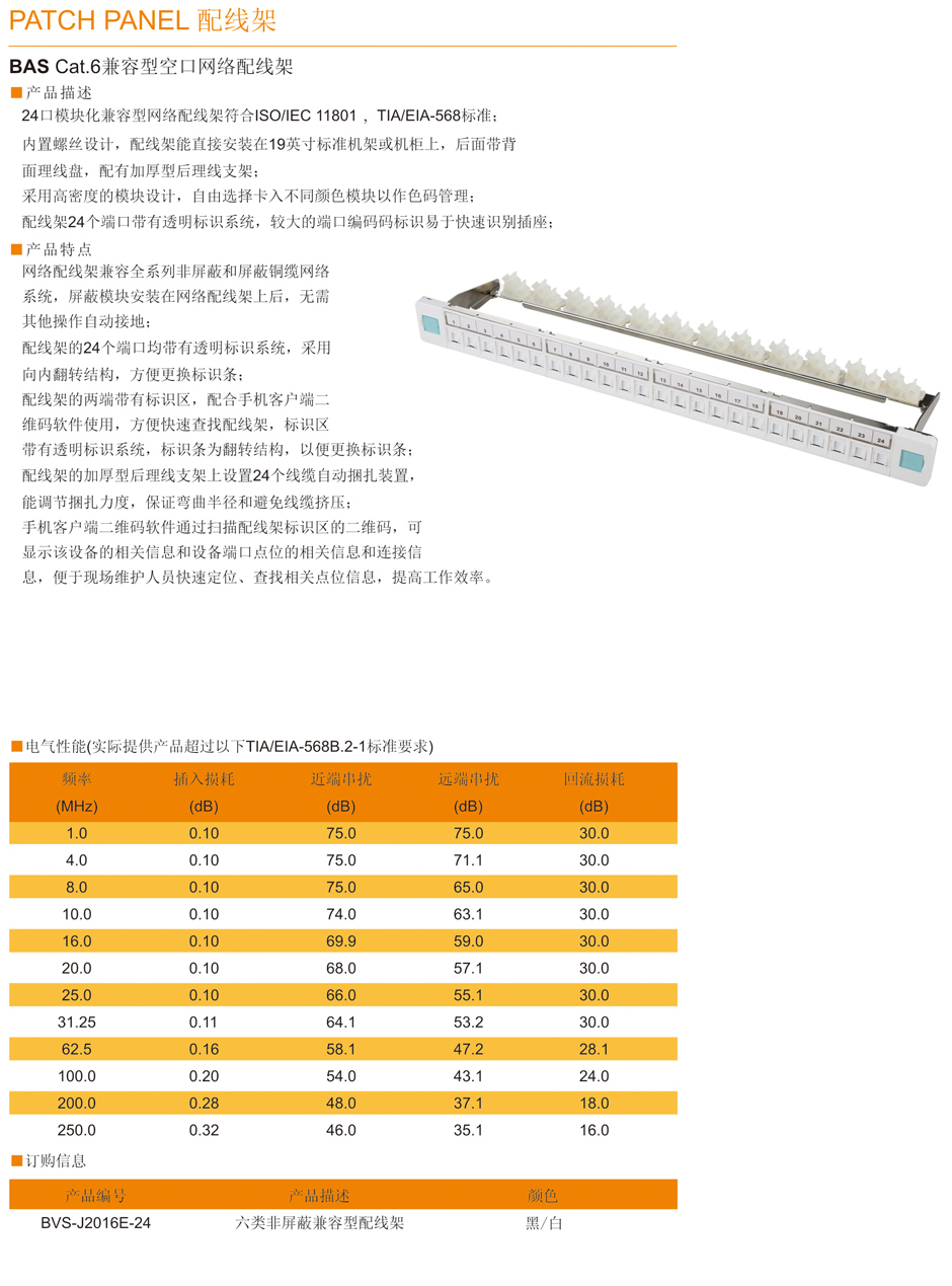 Cat.6兼容型空口网络配线架
